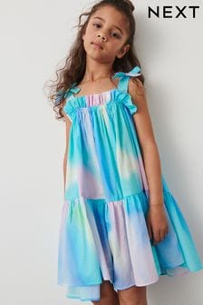 Blue/Pink Tie-Dye Tie Shoulder Printed Summer Dress (3-16yrs) (U01924) | €18 - €25