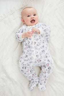 White Leopard Print Baby Fleece Sleepsuit (U02222) | €15 - €20
