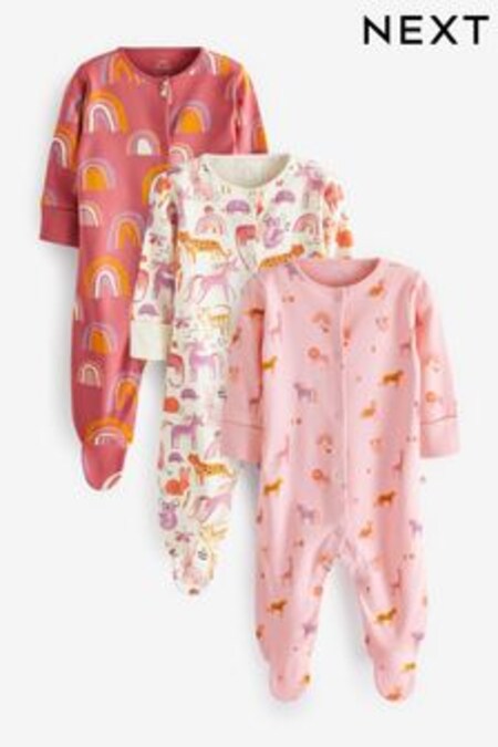 Roz/alb cu model unicorn - Pachet de 3 pijamale întregi pentru bebeluși (0-0 luni) (U02223) | 149 LEI - 166 LEI