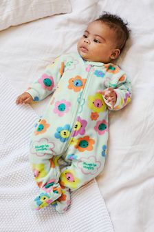 綠色軟花卉 - 輕便抓絨嬰兒連身睡衣 (U02228) | HK$96 - HK$131
