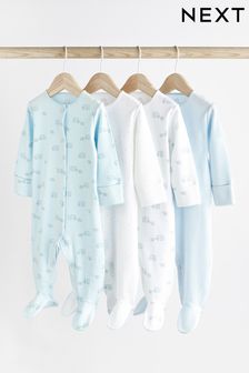 Pale Blue 4 Pack Elephant Baby Sleepsuits (0-2yrs) (U02243) | kr240 - kr266