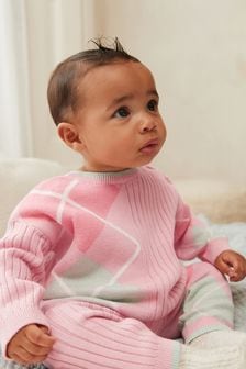 Lila purpuriu/roz - Set cu 2 piese tricotate cu model romburi pentru bebeluși (0 luni - 2 ani) (U02305) | 132 LEI - 149 LEI