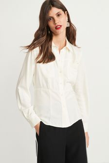 Cream Slim Fitting Long Sleeve Shirt (U02307) | 57 zł