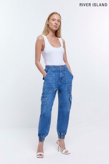 River Island Denim Cargo-Jeans mit Taschen in Kurzgröße (U02331) | 33 €