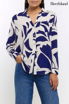 River Island Navy Blue Abstract Printed Shirt (U02339) | $69