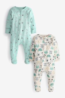 Mint Green Baby 2 Pack Zip Sleepsuits (0-3yrs) (U02394) | €18.50 - €24