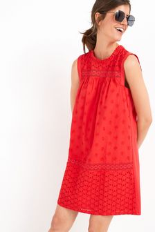 Red Broiderie Sleeveless Mini Dress (U02682) | OMR12