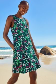 Green Bow Print Sleeveless Swing Mini Summer Dress (U02687) | €25