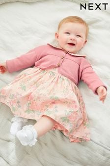 Roz - Rochie țesută de ocazie și cardigan pentru bebeluși (0 luni - 2 ani) (U02943) | 215 LEI - 232 LEI