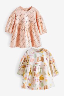 Multi Ecru Cream 2 Pack Baby Jersey Dresses (0mths-3yrs) (U02948) | €18 - €20
