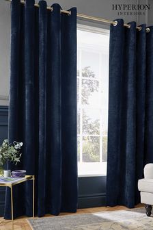 Hyperion Deep Navy Blue Selene Luxury Chenille Weighted Thermal Lined Eyelet Curtains