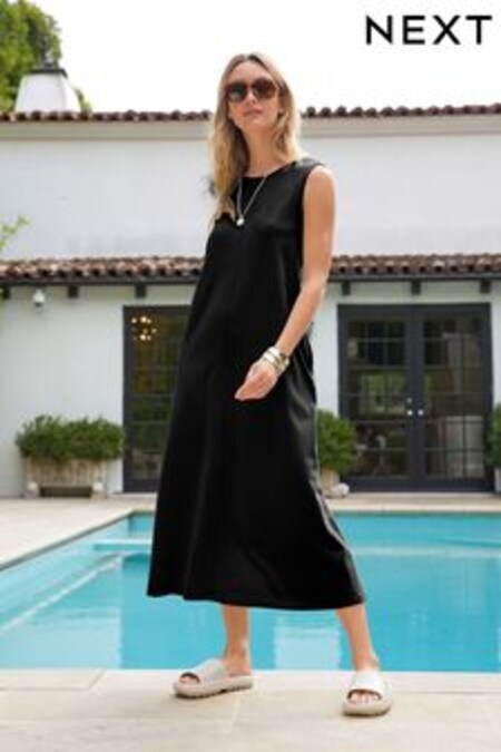 Black Sleeveless Cotton Jersey Midi Summer Dress (U03217) | BGN 63