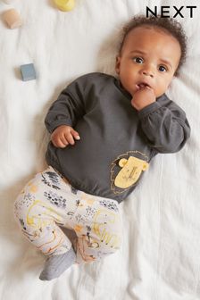Grey Mono Lion Oversized T-Shirt And Leggings Baby Set (U03432) | $22 - $26