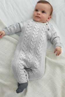 Grey Cable Knitted  Baby Romper (0mths-2yrs) (U03478) | $26 - $29