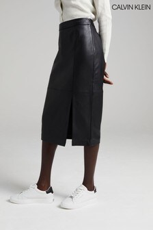 Calvin Klein Black Leather Midi Skirt (U03581) | €185