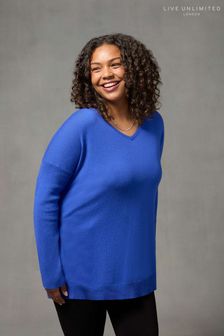 Live Unlimited Blue Relaxed V-Neck Knitted Jumper (U03647) | €43.50