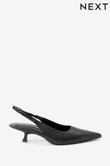 Black Forever Comfort Chain Slingback Kitten Heels (U03673) | €21.50