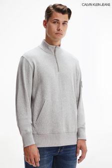 Calvin Klein Jeans Grey Textured Badge Half Zip Sweater (U03688) | ￥12,820