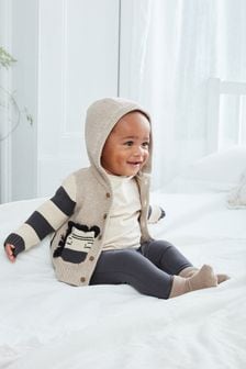 Oatmeal Brown Zebra Baby Knitted Cardigan (0mths-2yrs) (U04203) | DKK157 - DKK176