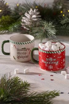 Set of 2 Red/White Christmas Stacking Mugs (U04484) | ￥1,470