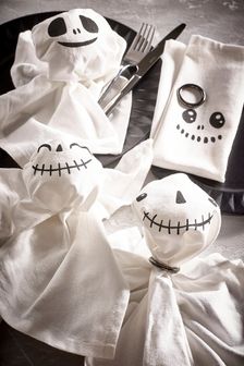 Set of 4 White Ghost Napkins with Metal Rings (U04539) | $21