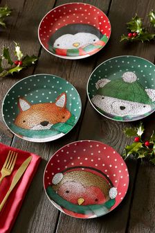 Multi Santa & Friends Red 12 Piece Dinner Set Set of 4 Side Plates (U04572) | DKK134