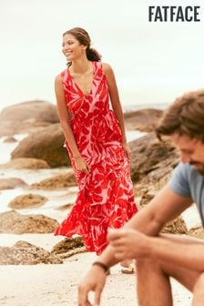 FatFace Red Avery Ikat Leaves Midi Dress (U04574) | €40