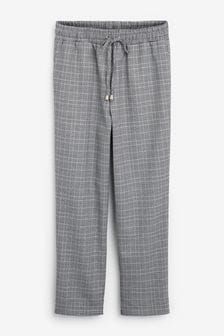 Black Check Tie Waist Taper Trousers (U04841) | €21.50