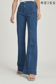 Reiss Mid Blue Isa High Rise Flared Jeans (U06186) | €218