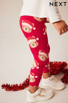 Red Christmas Bear Rib Leggings (3mths-7yrs) (U06324) | €5 - €7