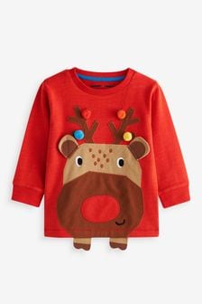 Red Reindeer Long Sleeve Christmas T-Shirt (3mths-7yrs) (U06385) | DKK54 - DKK63