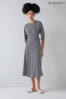 LK Bennett Carey Navy and Cream Basket Print Jersey Dress (U06528) | ₪ 1,113