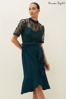 Phase Eight Blue Alesia Lace Bodice Belted Dress (U06667) | €89