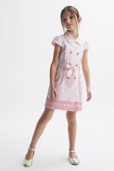 Reiss Pink Print Jacie Senior Cap Sleeve Double Breasted Dress (U06701) | 522 QAR
