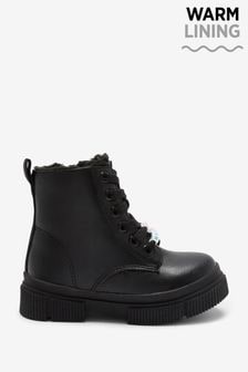 Black (Removal Beads) Warm Lined Lace-Up Boots (U06702) | €21 - €24