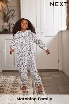 White/Grey Kids Matching Family Animal Print Fleece All-In-One (1.5-16yrs) (U06714) | €17 - €28