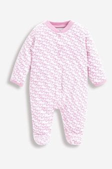 JoJo Maman Bébé Pink Little Elephant Cotton Baby Sleepsuit (U06719) | €32