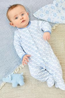 JoJo Maman Bébé Blue Little Elephant Cotton Baby Sleepsuit (U06722) | HK$206