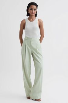 Reiss Green Naomi Wide Leg Wool Blend Trousers (U06731) | €256