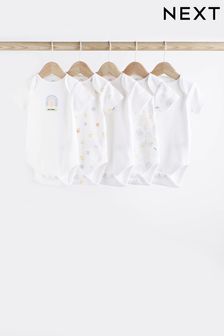 White Baby 5 Pack Short Sleeve Bodysuits (U06911) | €24 - €27