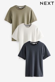 Navy Blue/Stone/Ecru Cream Textured T-Shirts 3 Pack (U06991) | kr497