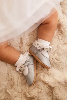 Paillettes argentées - Chaussures babies pour bébé pour grande occasion (0-18 mois) (U08295) | €15