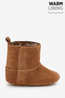Tan Brown Leather Warm Lined Baby Boots (0-18mths) (U08302) | $18