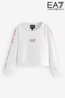 Emporio Armani EA7 Girls White Shiny Logo Sweatshirt (U08644) | €77