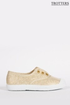 Trotters London Gold Adult Plum Canvas Shoes (U08712) | €20