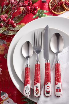 16 Piece Red/White Santa & Friends Cutlery Set (U08760) | €28
