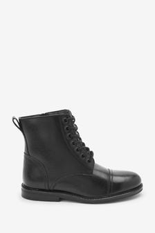 Black Toe Cap Leather Zip Boots (U08967) | €15 - €18