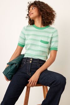 Green Gingham Knit T-Shirt (U09047) | $36