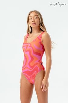 Hype. Damen Badeanzug mit Spiralmuster, Pink (U09052) | 13 €