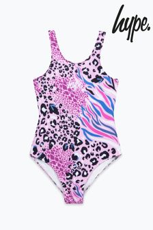 Hype. Girls Pink Abstract Leopard Script Swimsuit (U09069) | €14.50 - €18.50